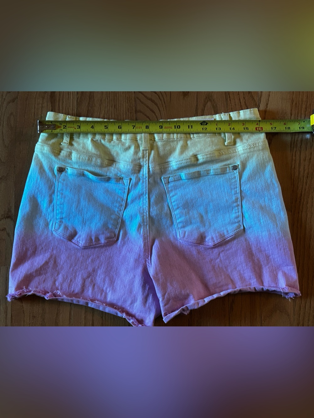 Judy Blue XL Pastel Ombre Denim Shorts Raw Frayed Hem Stretch Rainbow Summer - Picture 6 of 7